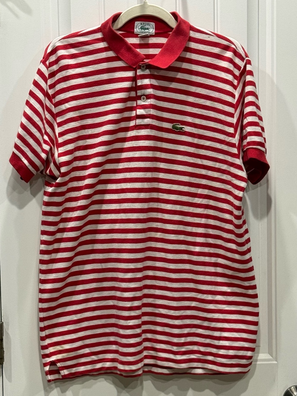 Vintage Men’s Size XL 80s 90s IZOD Lacoste Red White Striped Polo Shirt EUC